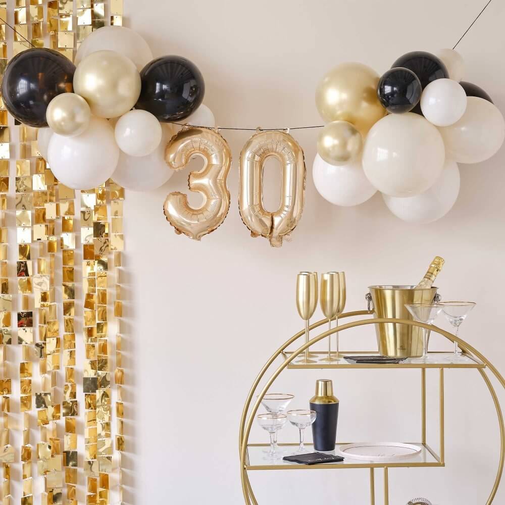 Champagne Noir 30th Birthday Balloon Bunting Decoration